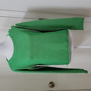 Lauren Ralph Lauren Size L Kelly Green Sweater Button Shoulder, Gently Used Cond
